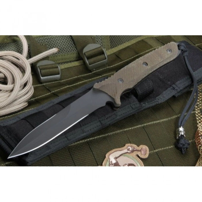 Нож с фиксированным клинком Spartan Breed Fighter (Black SpartaCoat/Green Micarta/Black Molle Sheath) 13.97 см.